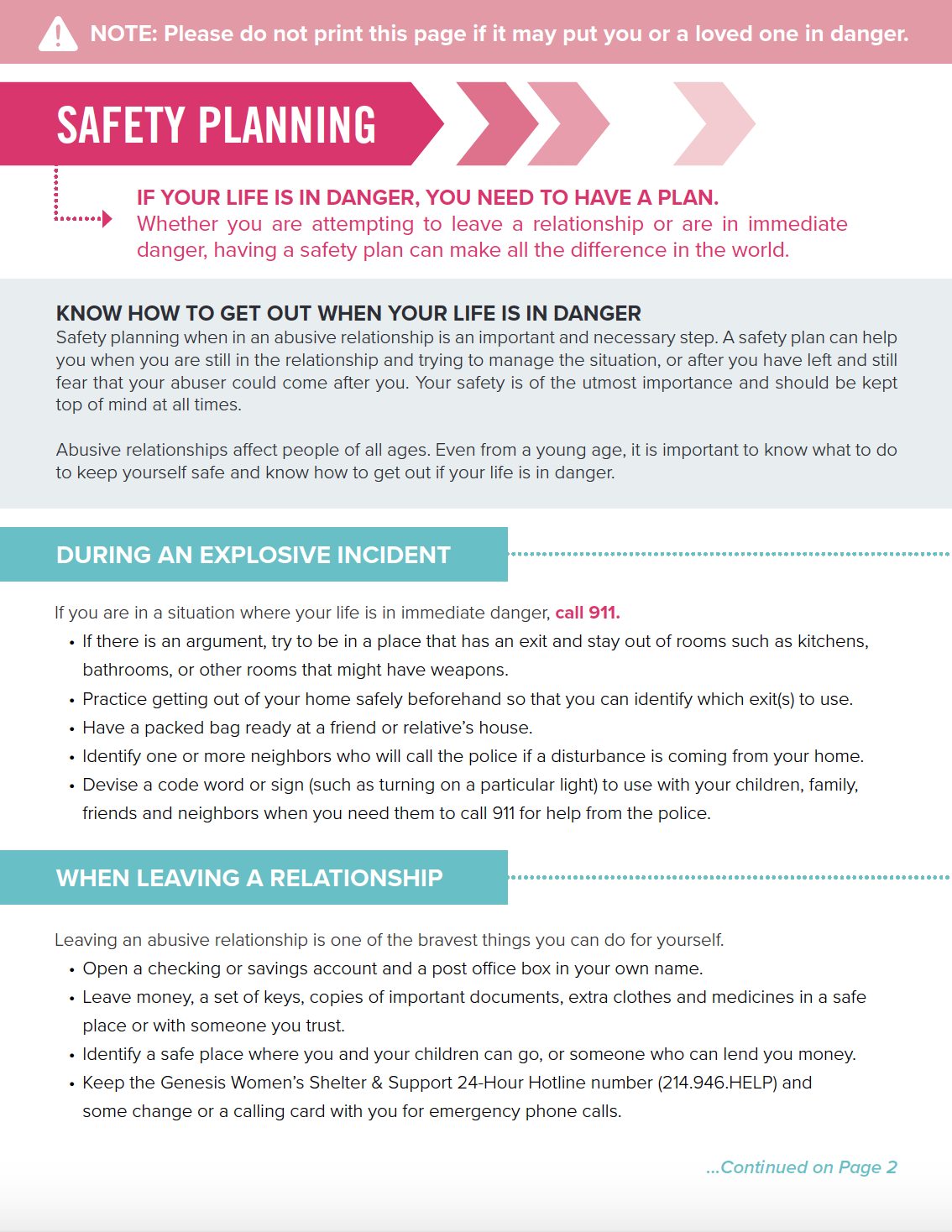 Safety planning document for women experiencing domestic violence