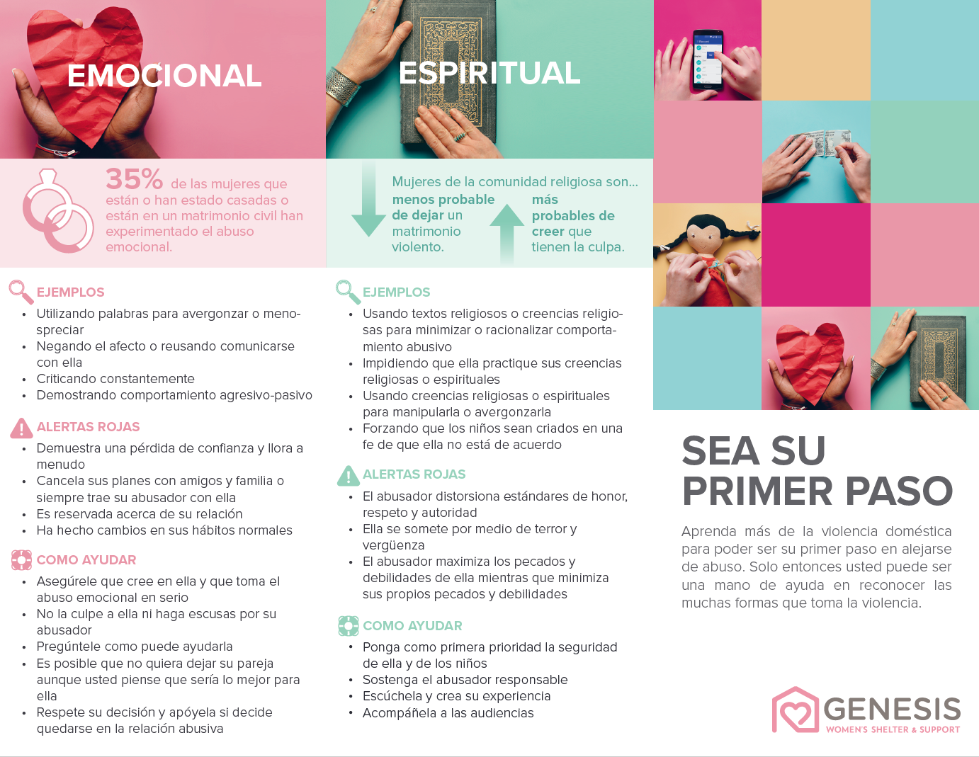 Back side of Be Her First Step Brochure in Spanish